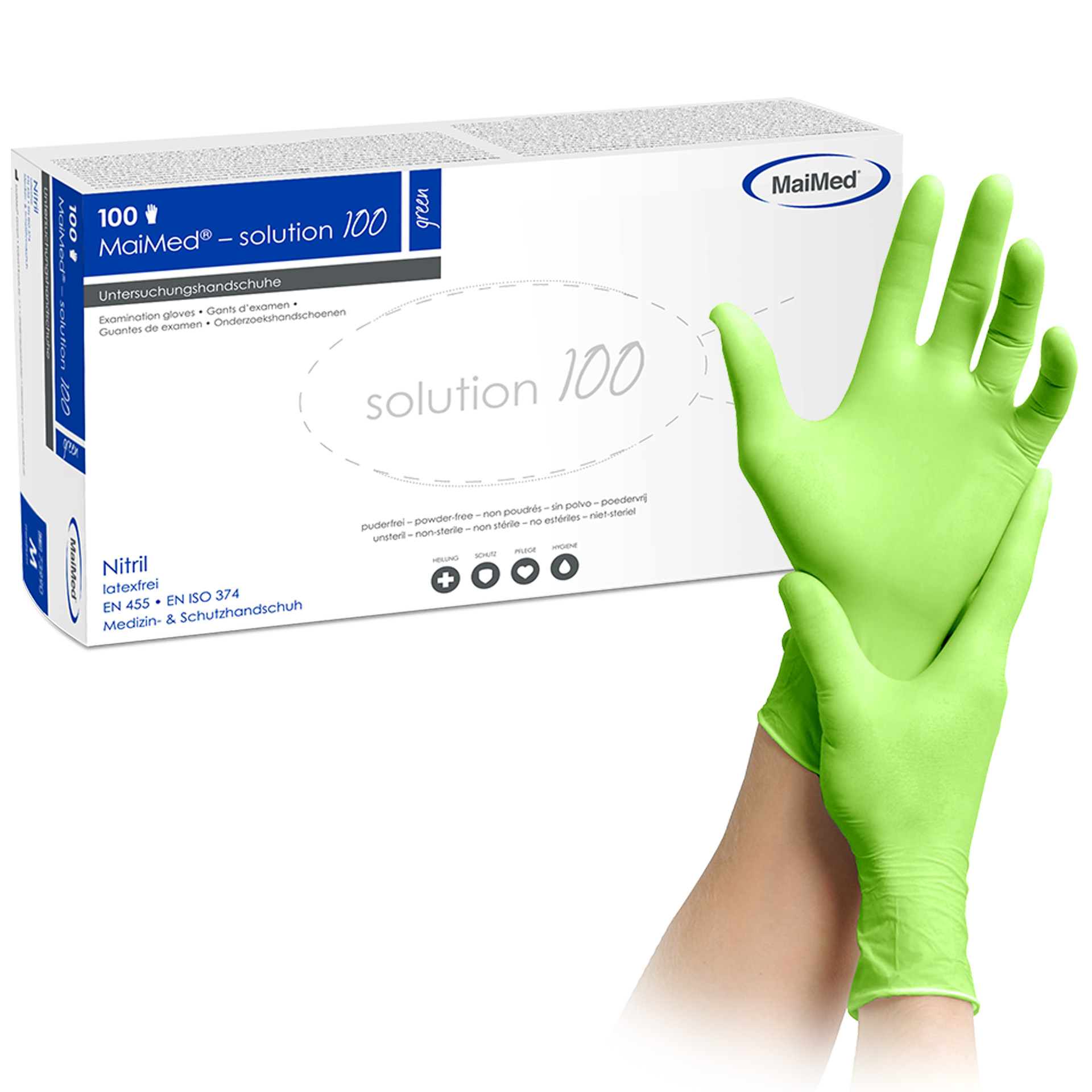 Nitril-Einmalhandschuhe, solution100 green, Größe M, 100 Stk.