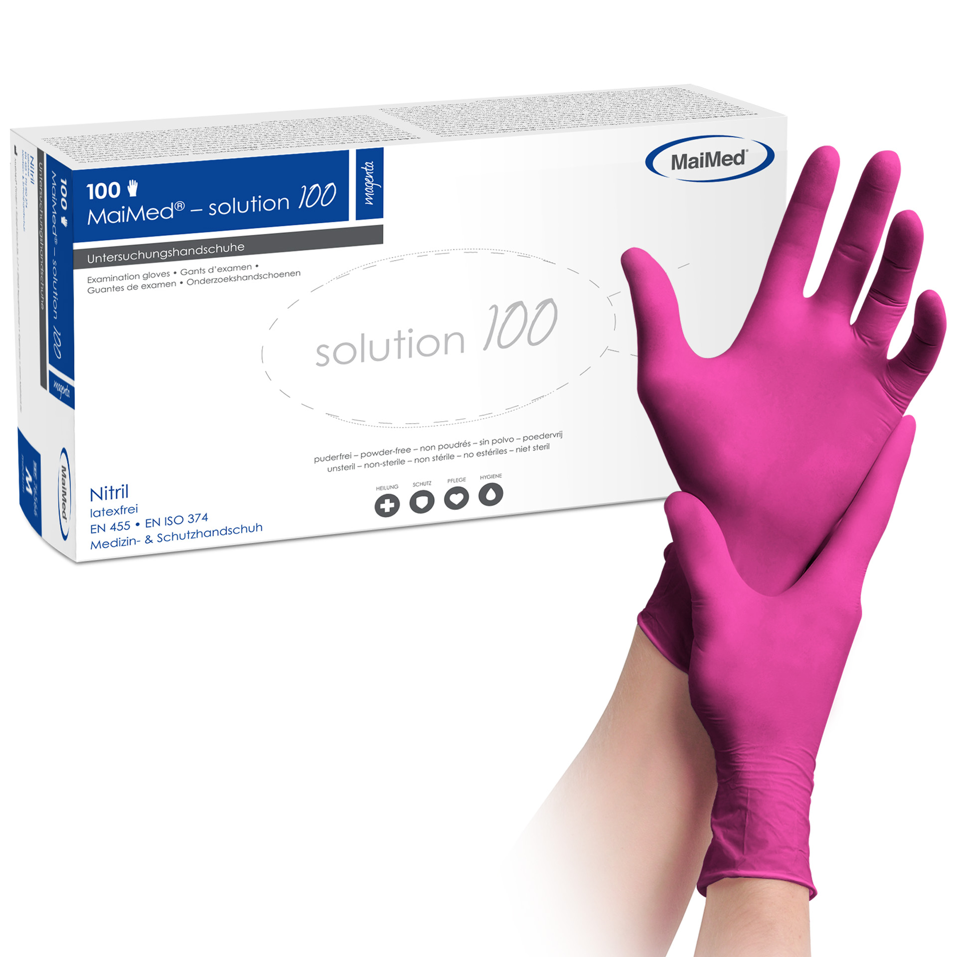 Nitril-Einmalhandschuhe, solution100 magenta, Größe M, 100 Stk.