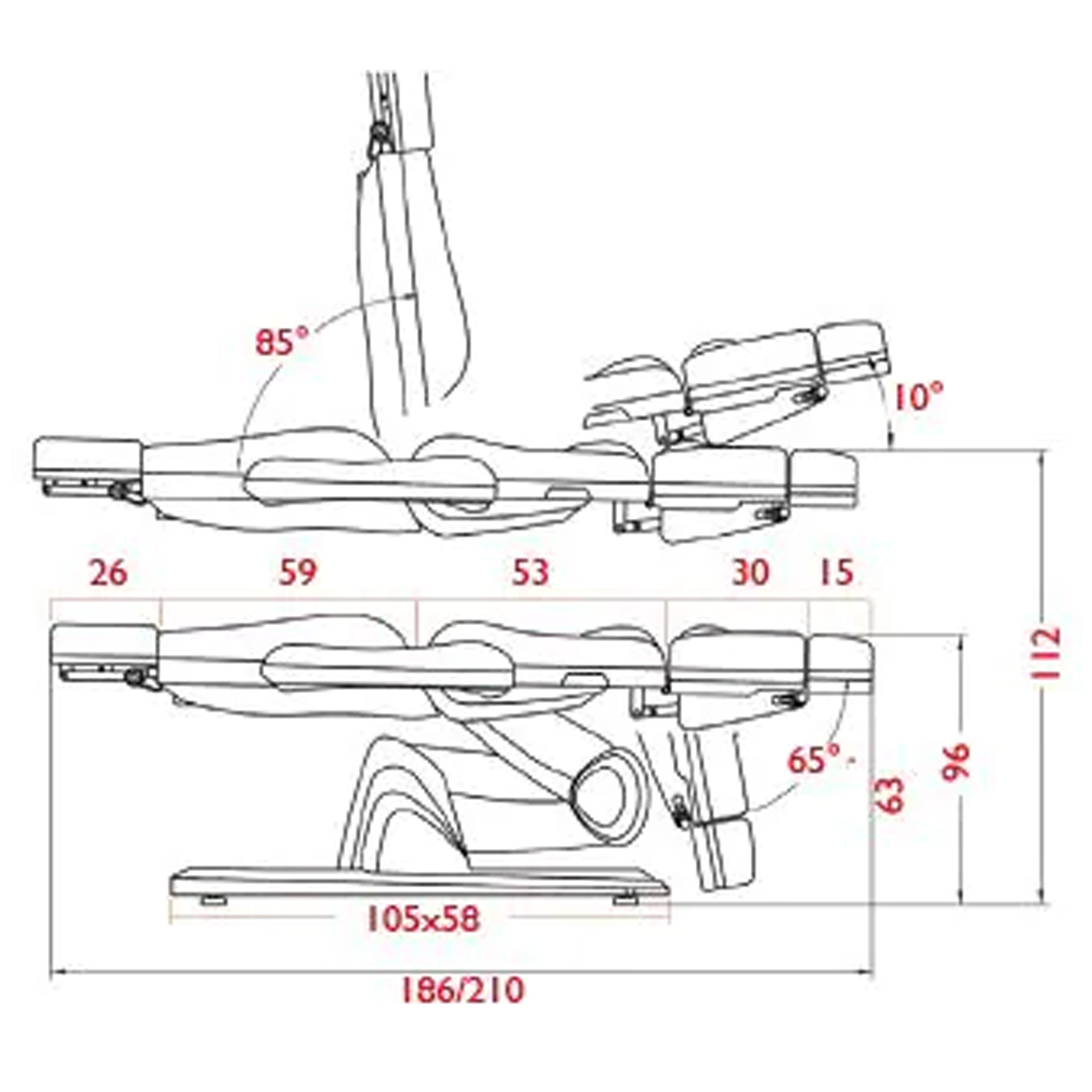 Podiatry treatment chair/couch Motion, 3 motors, grey