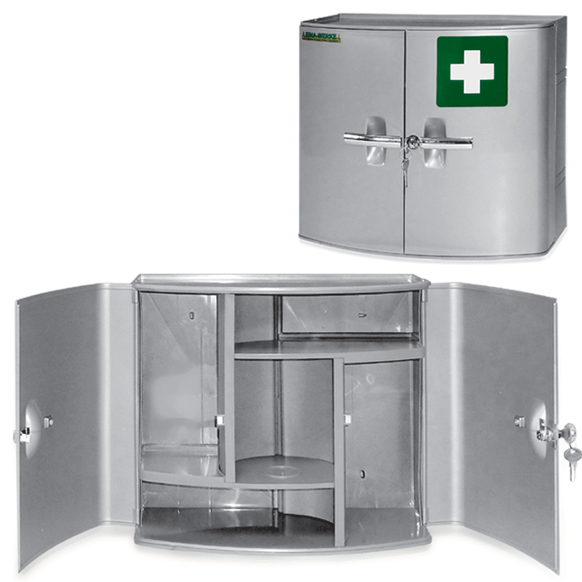 Verbandschrank Kunststoff 2-türig, leer, silber