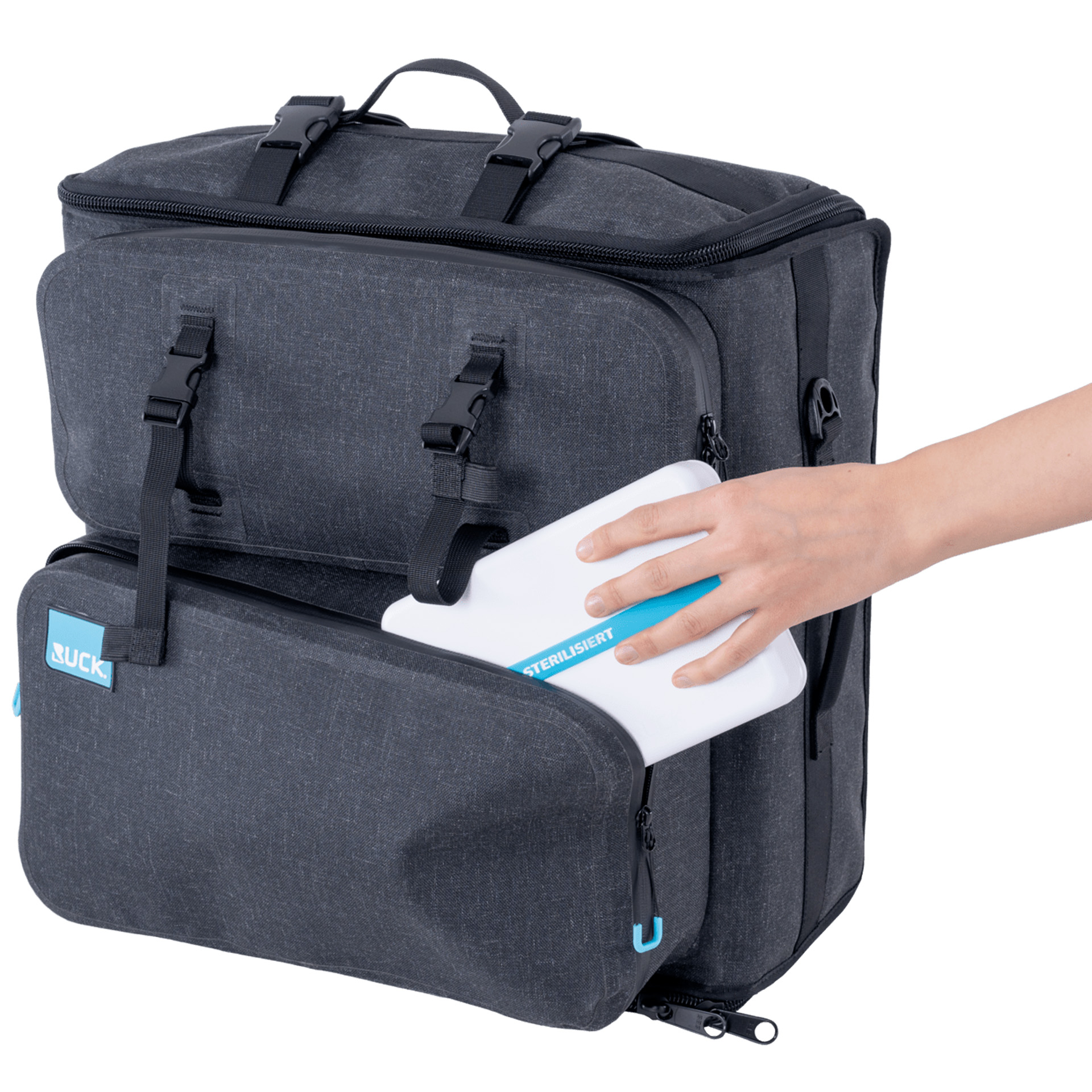 Ruck Rucksack für Fußpflegegerät mit Leuchte weiß_Caremed06 Rucksack für Fußpflegegerät inkl. Geräteeinsatz