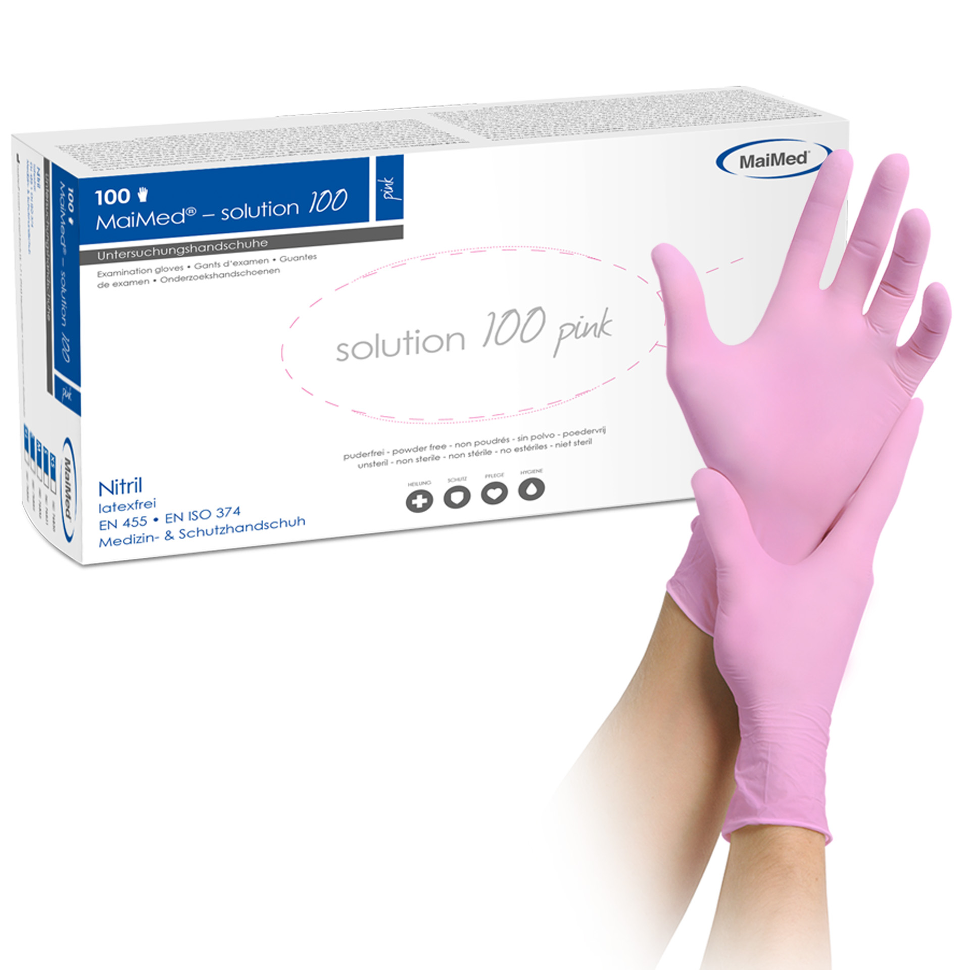 Nitril-Einmalhandschuhe, solution100 pink, Größe L, 100 Stk.